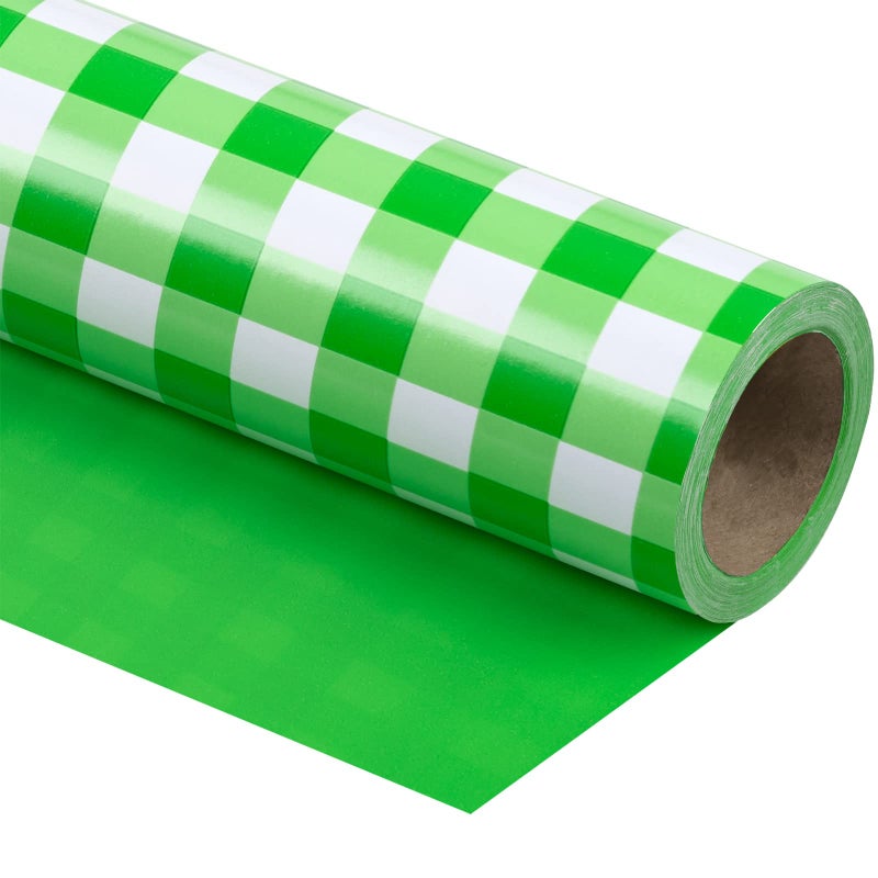 WRAPAHOLIC 30 Inch Reversible Wrapping Paper Roll Green and White Plaid Design for Birthday Holiday Wedding Baby Shower and More Occasions 30 Inch x 33 Feet